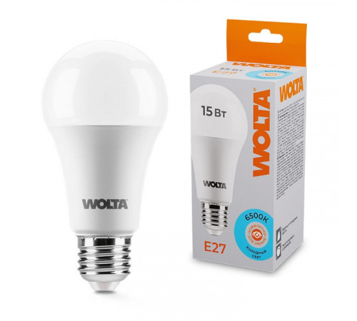 Светодиодная лампа WOLTA 15Вт 6500К E27 груша матовая 25W60BL15E27 Светодиодная лампа WOLTA 15Вт 6500К E27 груша матовая 25W60BL15E27
