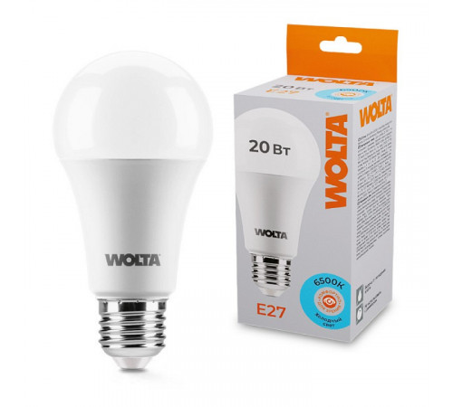 Светодиодная лампа WOLTA 20Вт 6500К E27 груша матовая 25W65BL20E27 Светодиодная лампа WOLTA 20Вт 6500К E27 груша матовая 25W65BL20E27