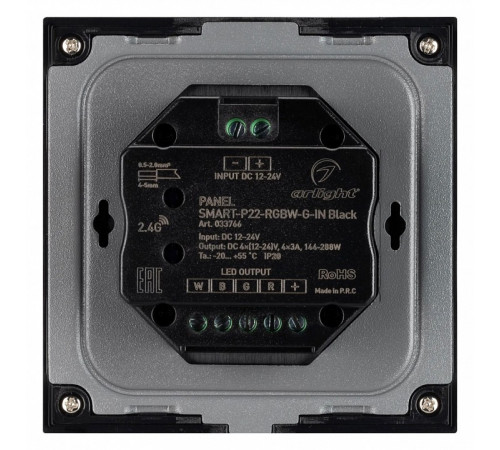 Панель Arlight Smart-P22-RGBW-G-IN Black (12-24V, 4x3A, Sens, 2.4G) 033766 Панель Arlight Smart-P22-RGBW-G-IN Black (12-24V, 4x3A, Sens, 2.4G) 033766