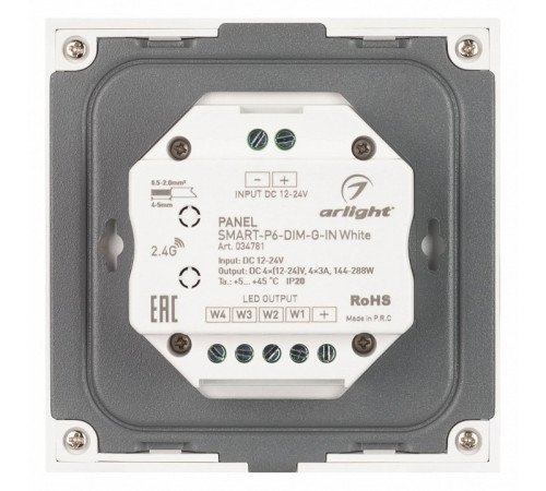 Панель Arlight Smart-P6-Dim-G-IN White (12-24V, 4x3A, Sens, 2.4G) 034781 Панель Arlight Smart-P6-Dim-G-IN White (12-24V, 4x3A, Sens, 2.4G) 034781