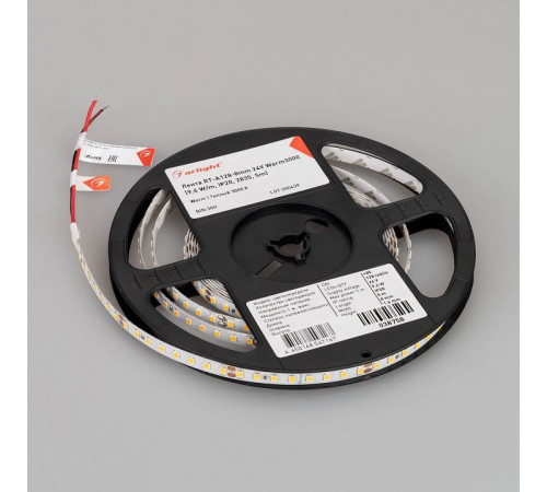 Светодиодная лента Arlight RT-A128-8mm 24V Warm3000 (10 W/m, IP20, 5m) 038758(1)