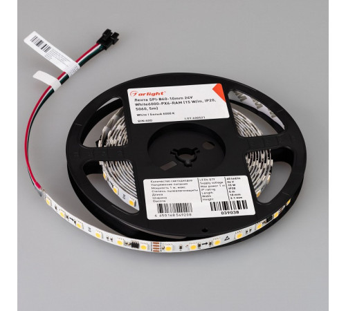 Светодиодная лента Arlight SPI-B60-10mm 24V White6000-PX6-RAM (15 W/m, IP20, 5060, 5m) 039038