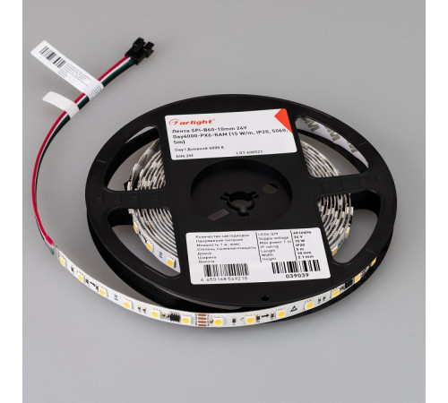 Светодиодная лента Arlight SPI-B60-10mm 24V Day4000-PX6-RAM (15 W/m, IP20, 5060, 5m) 039039 Светодиодная лента Arlight SPI-B60-10mm 24V Day4000-PX6-RAM (15 W/m, IP20, 5060, 5m) 039039