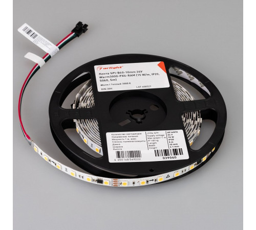 Светодиодная лента Arlight SPI-B60-10mm 24V Warm3000-PX6-RAM (15 W/m, IP20, 5060, 5m) 039040 Светодиодная лента Arlight SPI-B60-10mm 24V Warm3000-PX6-RAM (15 W/m, IP20, 5060, 5m) 039040