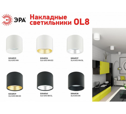 Накладной светильник ЭРА OL8 GX53 WH/GD Б0048536 Накладной светильник ЭРА OL8 GX53 WH/GD Б0048536