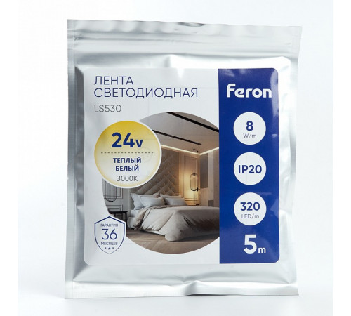 Светодиодная лента Feron LS530 24В 2110 10Вт/м 3000K 5м IP20 48263