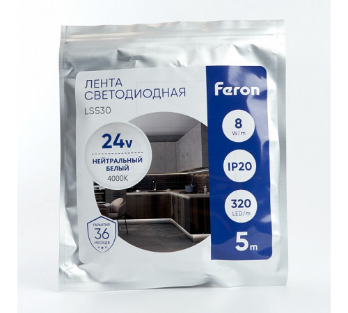 Светодиодная лента Feron LS530 24В 2110 10Вт/м 4000K 5м IP20 48264