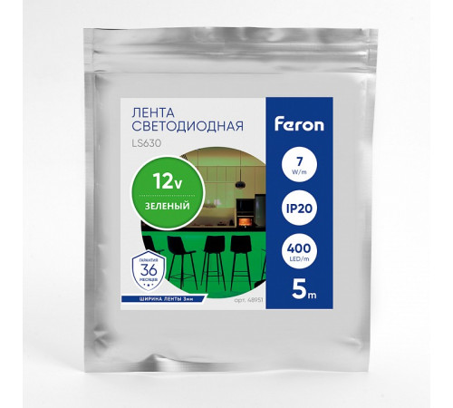 Светодиодная лента Feron LS630 12В 7Вт/м Зеленый 5м IP20 48951