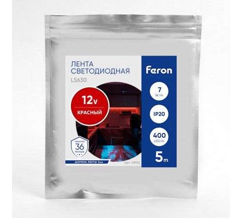 Светодиодная лента Feron LS630 12В 7Вт/м Красный 5м IP20 48952