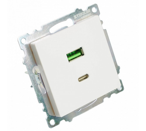Розетка 2-местная USB + type C Stekker Катрин GLS10-7116-01 50051