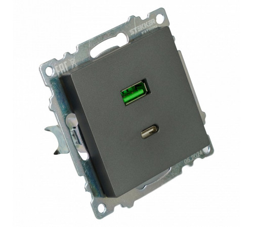 Розетка 2-местная USB + type C Stekker Катрин GLS10-7116-06 50052 Розетка 2-местная USB + type C Stekker Катрин GLS10-7116-06 50052