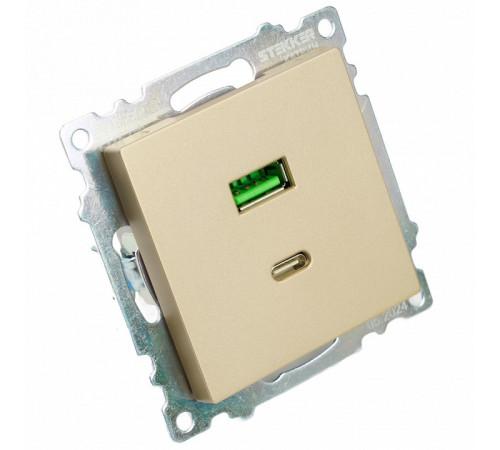 Розетка 2-местная USB + type C Stekker Катрин GLS10-7116-08 50053 Розетка 2-местная USB + type C Stekker Катрин GLS10-7116-08 50053