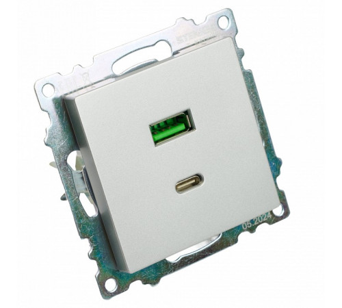 Розетка 2-местная USB + type C Stekker Катрин GLS10-7116-03 50054