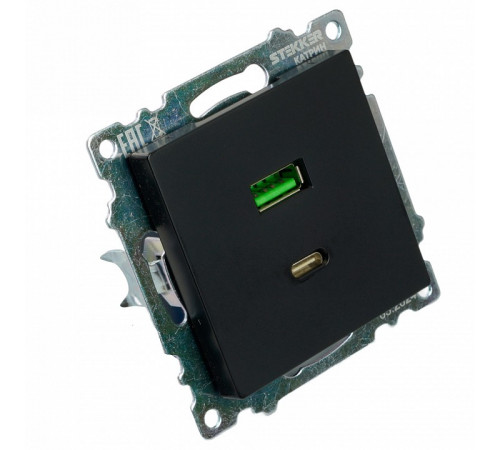 Розетка 2-местная USB + type C Stekker Катрин GLS10-7116-05 50055