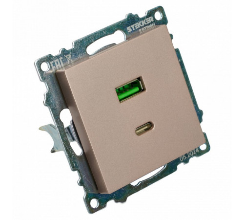 Розетка 2-местная USB + type C Stekker Катрин GLS10-7116-02 50056 Розетка 2-местная USB + type C Stekker Катрин GLS10-7116-02 50056