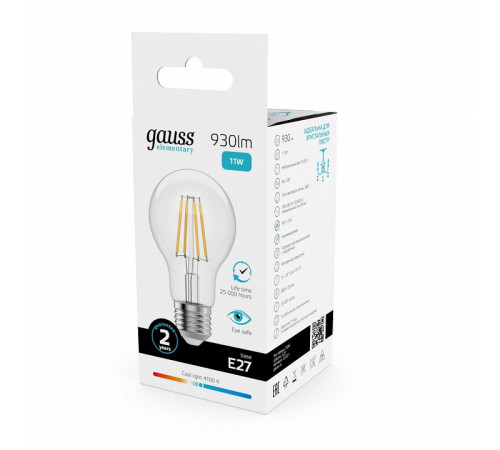 Лампа светодиодная Gauss Filament Elementary E27 11W 4100K 22221 Лампа светодиодная Gauss Filament Elementary E27 11W 4100K 22221