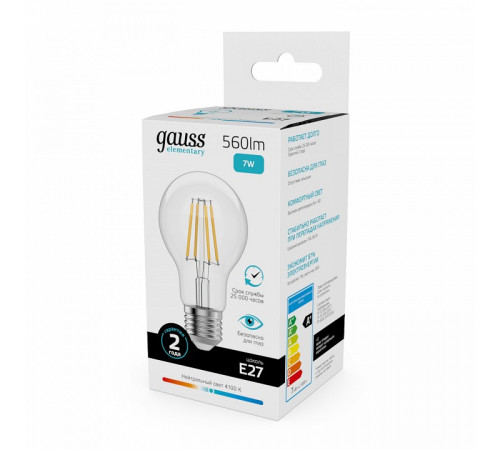 Лампа светодиодная Gauss Filament Elementary E27 7W 4100K 22227 Лампа светодиодная Gauss Filament Elementary E27 7W 4100K 22227
