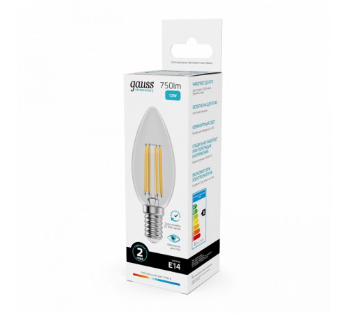 Лампа светодиодная Gauss Filament Elementary E14 12W 4100K 32122 Лампа светодиодная Gauss Filament Elementary E14 12W 4100K 32122