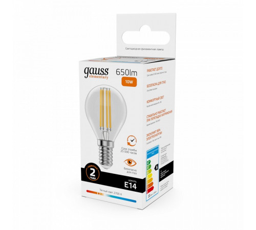 Лампа светодиодная Gauss Filament Elementary E14 10W 2700K 52110 Лампа светодиодная Gauss Filament Elementary E14 10W 2700K 52110
