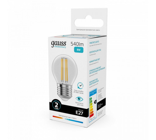 Лампа светодиодная Gauss Filament Elementary E27 8W 4100K 52228 Лампа светодиодная Gauss Filament Elementary E27 8W 4100K 52228