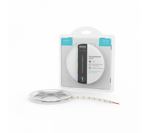 Светодиодная лента Gauss 12В 2835 4,8Вт/м 4000K 5м IP20 BT006