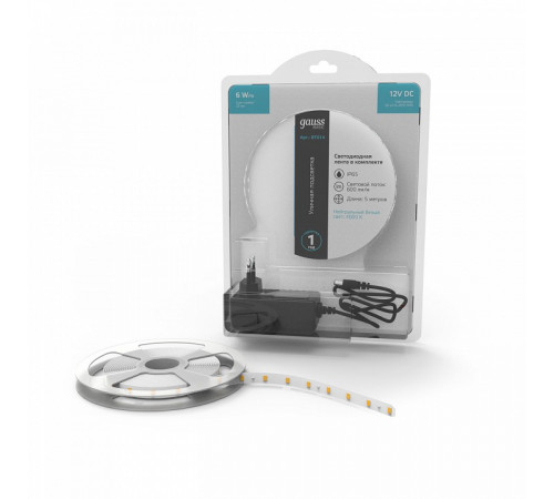 Светодиодная лента Gauss Basic 12В 2835 6Вт/м 4000K 5м IP65 BT014