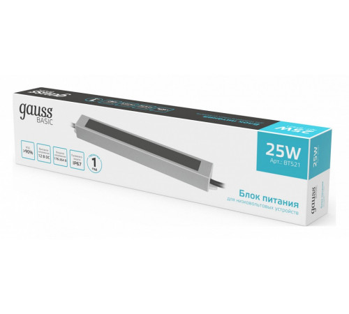 Блок питания Gauss Basic 25Вт DC12 IP67 BT521 Блок питания Gauss Basic 25Вт DC12 IP67 BT521