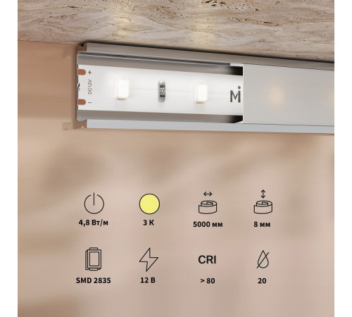 Светодиодная лента Maytoni Base 12В 2835 4,8Вт/м 3000K 5м IP20 201162 Светодиодная лента Maytoni Base 12В 2835 4,8Вт/м 3000K 5м IP20 201162