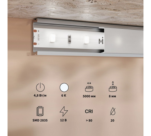 Светодиодная лента Maytoni Base 12В 2835 4,8Вт/м 6000K 5м IP20 201164 Светодиодная лента Maytoni Base 12В 2835 4,8Вт/м 6000K 5м IP20 201164