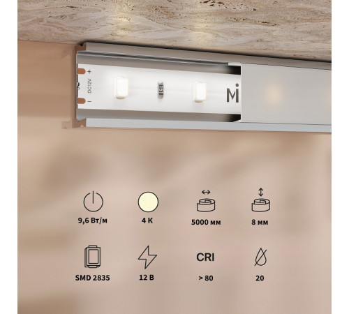 Светодиодная лента Maytoni Base 12В 2835 9,6Вт/м 4000K 5м IP20 201169 Светодиодная лента Maytoni Base 12В 2835 9,6Вт/м 4000K 5м IP20 201169