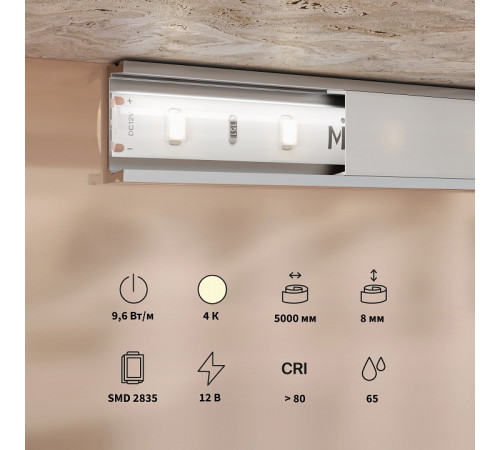 Светодиодная лента Maytoni Base 12В 2835 9,6Вт/м 4000K 5м IP65 201175 Светодиодная лента Maytoni Base 12В 2835 9,6Вт/м 4000K 5м IP65 201175