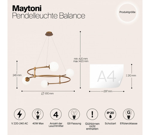 Подвесная люстра Maytoni Balance MOD317PL-04G Подвесная люстра Maytoni Balance MOD317PL-04G