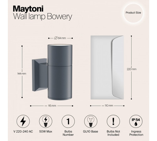 Уличный настенный светильник Maytoni Bowery O574WL-01GR Уличный настенный светильник Maytoni Bowery O574WL-01GR