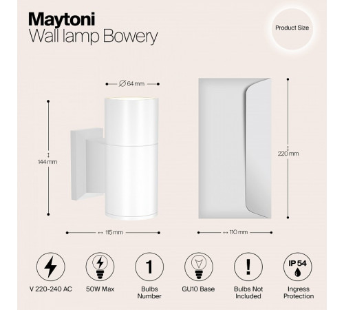 Уличный настенный светильник Maytoni Bowery O574WL-01W Уличный настенный светильник Maytoni Bowery O574WL-01W