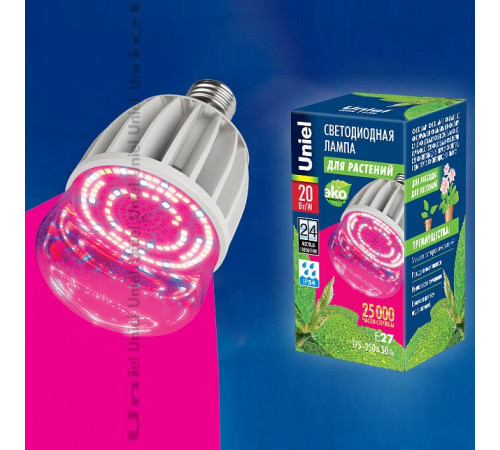 Лампа светодиодная для растений (11098) Uniel E27 20W прозрачная LED-M80-20W/SP/E27/CL ALS55WH Лампа светодиодная для растений (11098) Uniel E27 20W прозрачная LED-M80-20W/SP/E27/CL ALS55WH