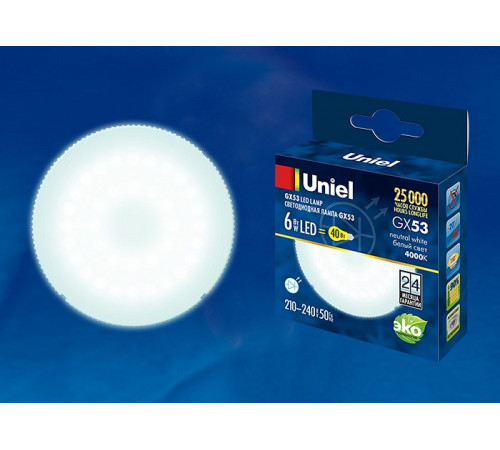 Лампа светодиодная (UL-00001669) Uniel GX53 6W 4000K матовая LED-GX53-6W/NW/GX53/FR PLZ01WH