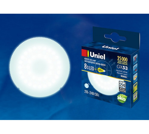 Лампа светодиодная (UL-00001671) Uniel GX53 8W 4000K матовая LED-GX53-8W/NW/GX53/FR PLZ01WH