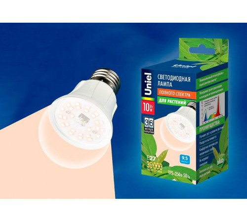 Лампа светодиодная для растений (UL-00001820) Uniel E27 10W прозрачная LED-A60-10W/SPFR/E27/CL PLP01WH