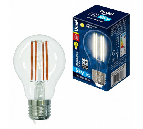 Лампа светодиодная филаментная (UL-00002626) Uniel E27 10W 4000K прозрачная LED-A60-10W/NW/E27/CL PLS02WH Лампа светодиодная филаментная (UL-00002626) Uniel E27 10W 4000K прозрачная LED-A60-10W/NW/E27/CL PLS02WH