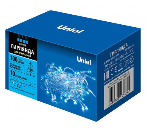 Светодиодная гирлянда (UL-00007197) Uniel 220V синий ULD-S1000-100/DTA Blue IP20 Светодиодная гирлянда (UL-00007197) Uniel 220V синий ULD-S1000-100/DTA Blue IP20