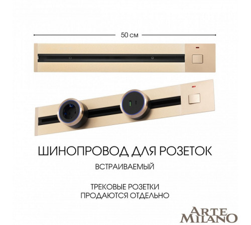 Встраиваемый шинопровод с выключателем Arte Milano Am-track-sockets 385205TBB/50 Gold