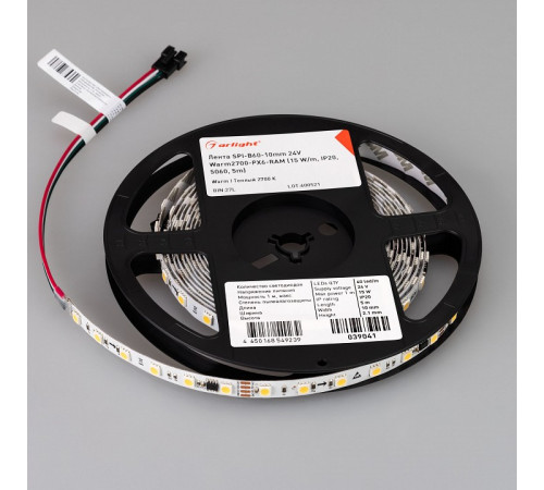 Светодиодная лента Arlight SPI-B60-10mm 24V Warm2700-PX6-RAM (15 W/m, IP20, 5060, 5m) 039041 Светодиодная лента Arlight SPI-B60-10mm 24V Warm2700-PX6-RAM (15 W/m, IP20, 5060, 5m) 039041