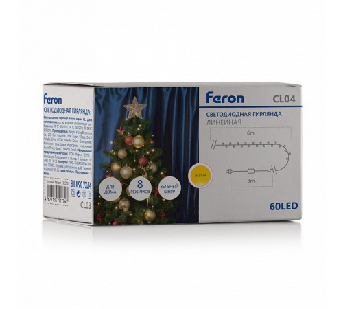 Светодиодная гирлянда Feron Линейная 230V желтый 8 режимов CL04 32302 Светодиодная гирлянда Feron Линейная 230V желтый 8 режимов CL04 32302