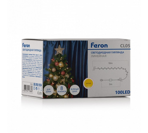 Светодиодная гирлянда Feron Линейная 230V желтый с мерцанием CL05 32309 Светодиодная гирлянда Feron Линейная 230V желтый с мерцанием CL05 32309