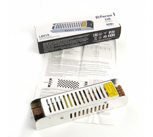 Трансформатор для светодиодной ленты Feron LB019 60Вт 24В IP20 48046 Трансформатор для светодиодной ленты Feron LB019 60Вт 24В IP20 48046