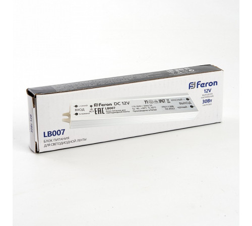 Трансформатор для светодиодной ленты Feron LB007 30Вт 12В IP67 48053 Трансформатор для светодиодной ленты Feron LB007 30Вт 12В IP67 48053