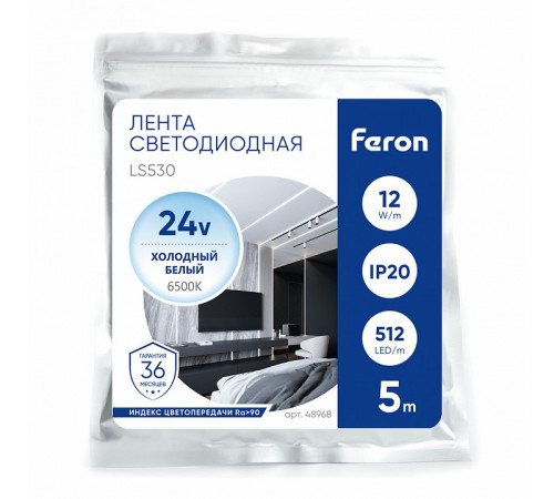 Светодиодная лента Feron LS530 512SMD 12Вт/м 24В 6500К IP20 48968
