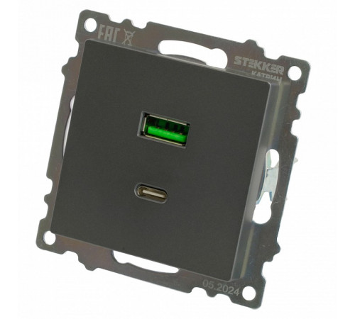 Розетка 2-местная USB + type C Stekker Катрин GLS10-7116-06 50052 Розетка 2-местная USB + type C Stekker Катрин GLS10-7116-06 50052