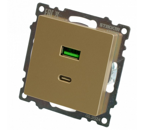 Розетка 2-местная USB + type C Stekker Катрин GLS10-7116-08 50053 Розетка 2-местная USB + type C Stekker Катрин GLS10-7116-08 50053