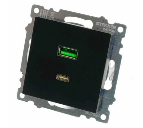 Розетка 2-местная USB + type C Stekker Катрин GLS10-7116-05 50055